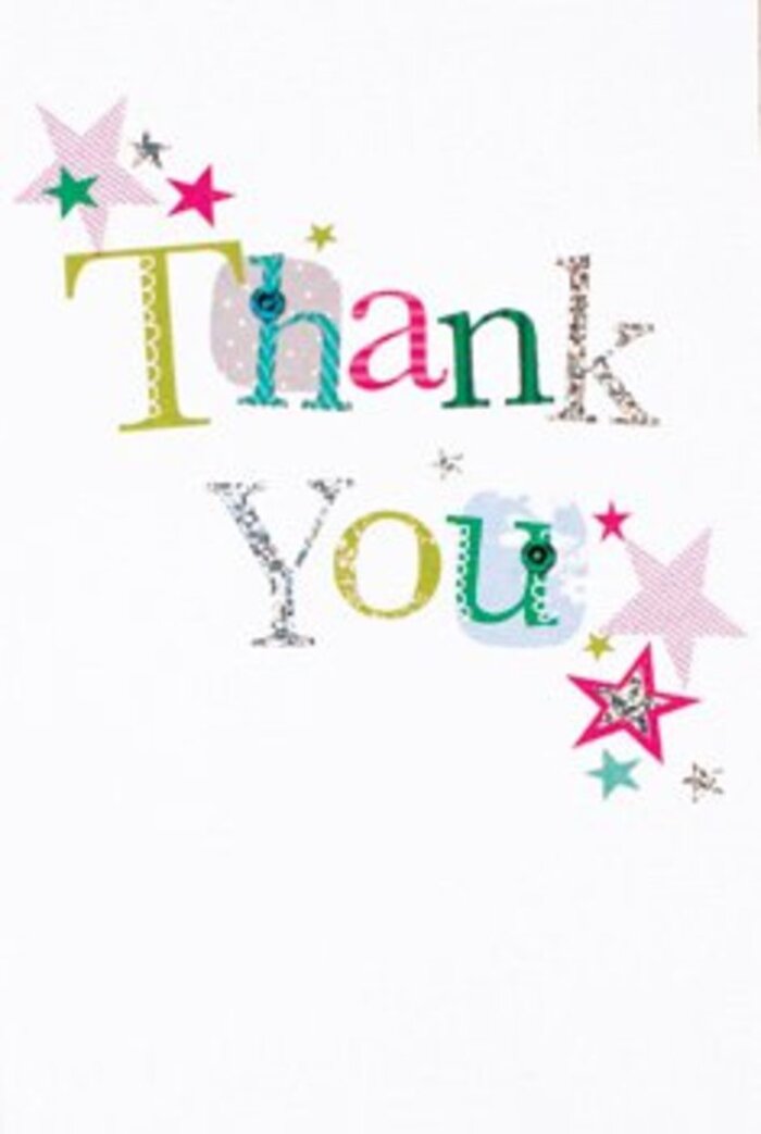 A sense of quietly exuberant gratitude flows through this Thank You card, a design that feels both timeless and fresh-just like many arrangements sourced from Flowers Harefield near Old Park Wood. The central message, rendered in a harmonious mix of whimsical curves and elegant lines, is alive with colour and personality: dots and playful patterns on one letter, a gentle metallic glow on another. Vibrant stars cluster near the phrase, their sparkling pink, turquoise, and silvery hues bringing a feeling of optimism, as if blessing the message before it's received. The airy composition and crisp white setting create a sense of modernity, not unlike the open, welcoming green spaces that define Harefield. There's an understated sophistication at play here; the card manages to balance creativity with clarity, making it an ideal expression for heartfelt appreciation. Placed alongside a bouquet-perhaps a gift to a neighbour or teacher-this card would leave an impression as warm and memorable as the thought that inspired it.