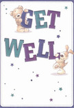 Brimming with optimism and gentle whimsy befitting Harefield's tranquil charm, this illustrated get well card features a plush teddy bear and an affectionate puppy, both playfully balancing oversized, vibrant letters spelling 'Get Well.' Saturated indigo and teal hues in the text pop confidently against the soft cream background, much like the fresh tones of expertly arranged bouquets ready for delivery in the heart of Harefield. Across the card, scattered stars in shimmering blues and purples twinkle, injecting the scene with a hopeful, magical air, reminiscent of encouragement and kindness passed between neighbours. The animals' textured coats look so inviting, it's easy to imagine their comforting embrace-just as we hope our thoughtful arrangements from Flowers Harefield bring solace and cheer to those on the mend throughout the village.